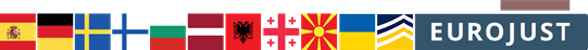 Eurojust Europol logos and flags of  spain germany sweden finland bulgaria latvia albania georgia macedonia ukraine